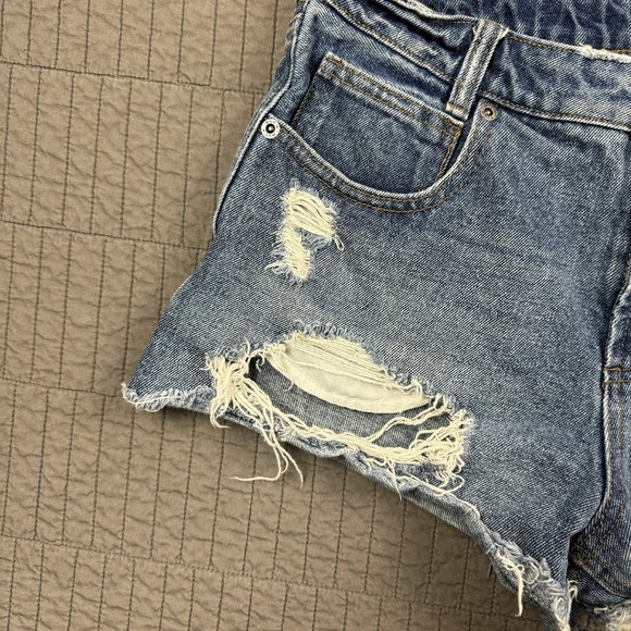 RVCA Denim Shorts Women 27 Blue Boyfriend Fit Distressed Surfer Summer - Picture 3 of 12